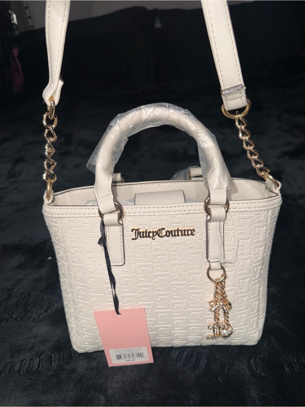 Juicy Couture tan cream colored Embossed Mini Tote